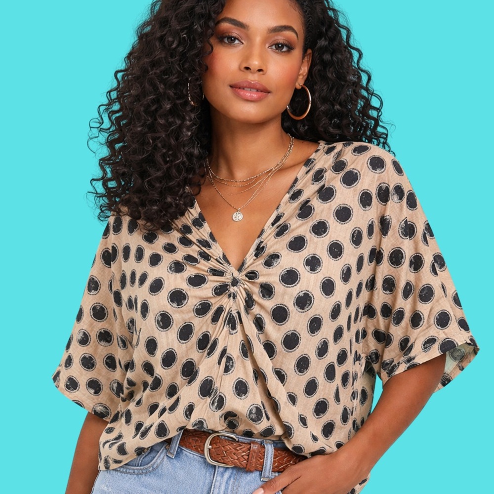 Isabel Marant Ètoile Tan & Black Polka Dot 100% Cotton Blouse